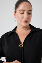 Gömlek Yaka Aksesuarlı Bluz Siyah