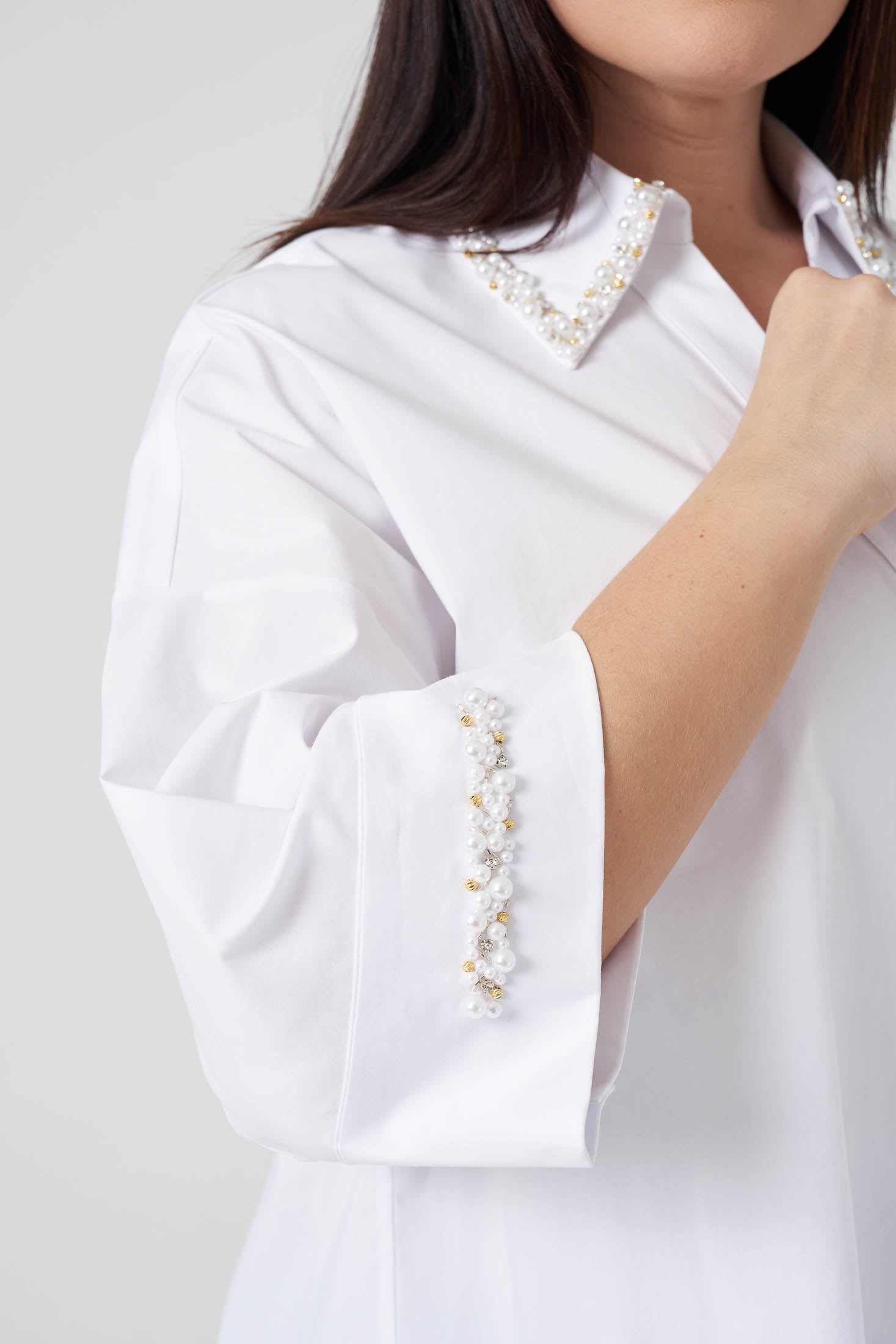 İşlemeli Poplin Gömlek Beyaz