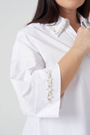İşlemeli Poplin Gömlek Beyaz
