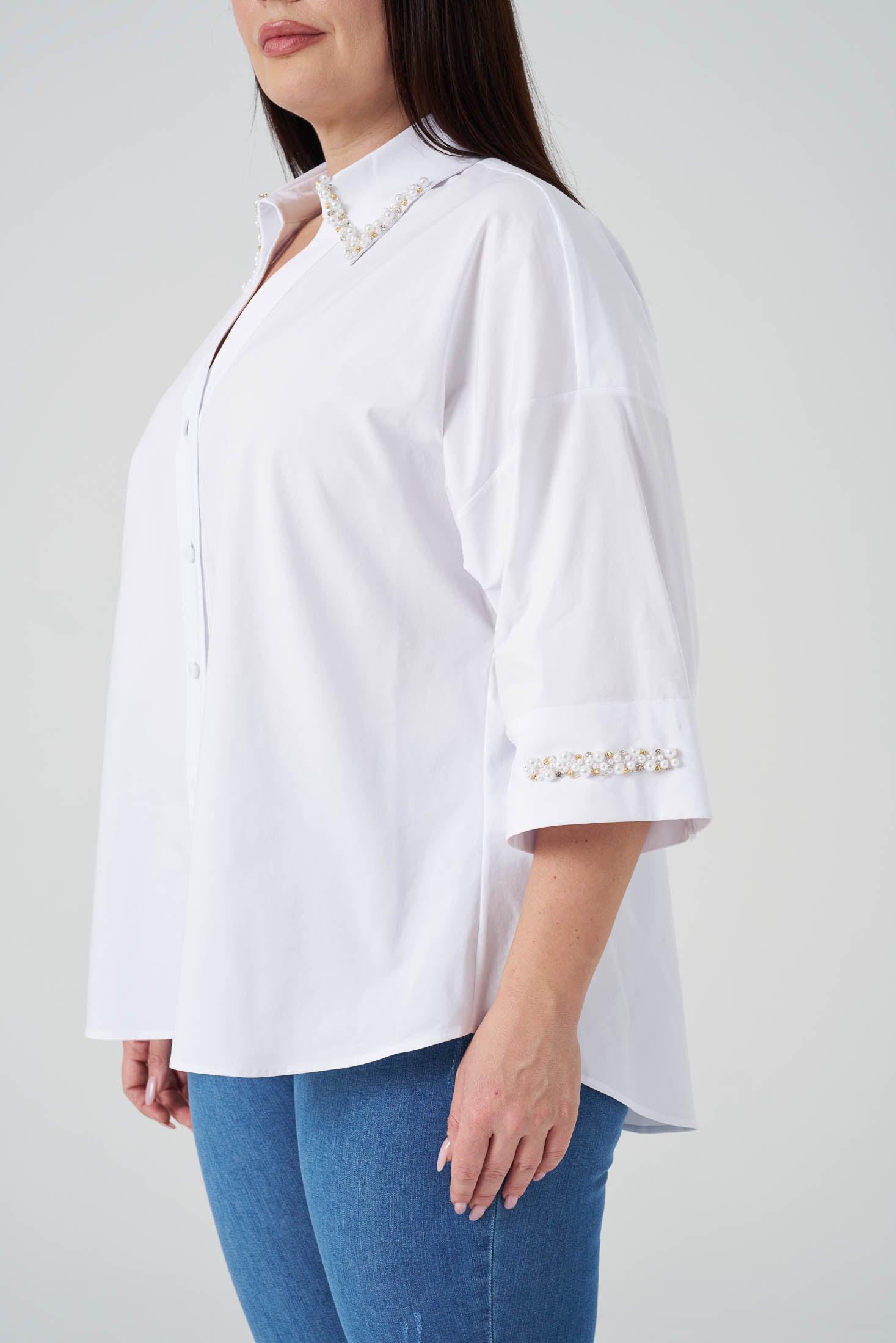 İşlemeli Poplin Gömlek Beyaz