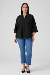 İşlemeli Poplin Gömlek Siyah