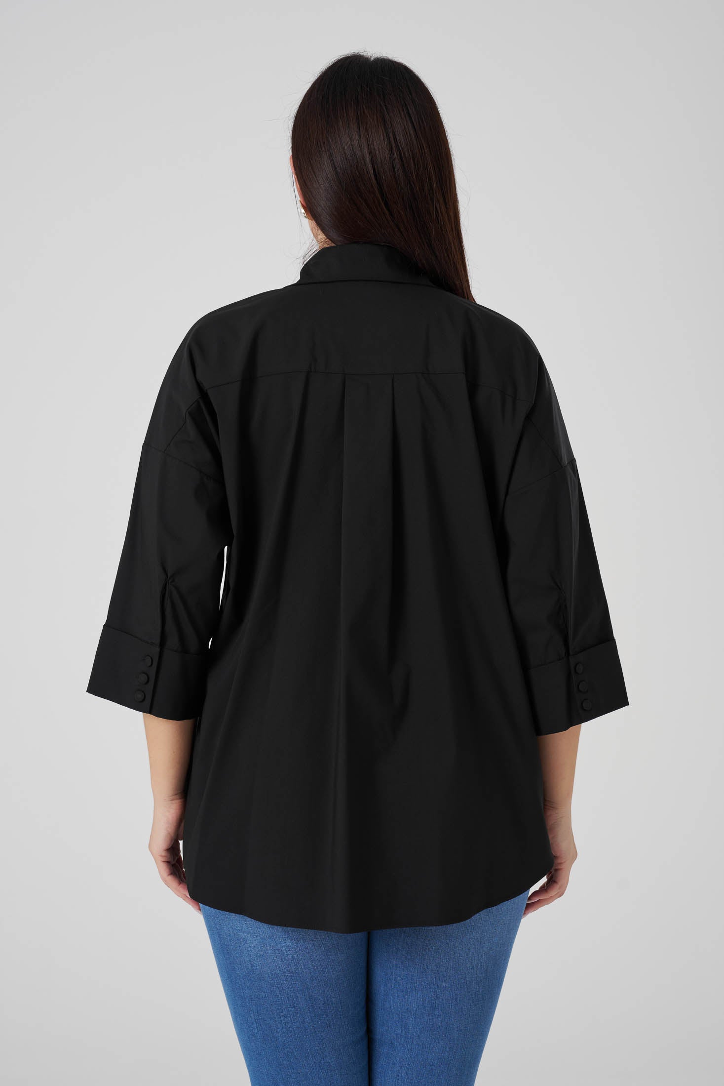 İşlemeli Poplin Gömlek Siyah