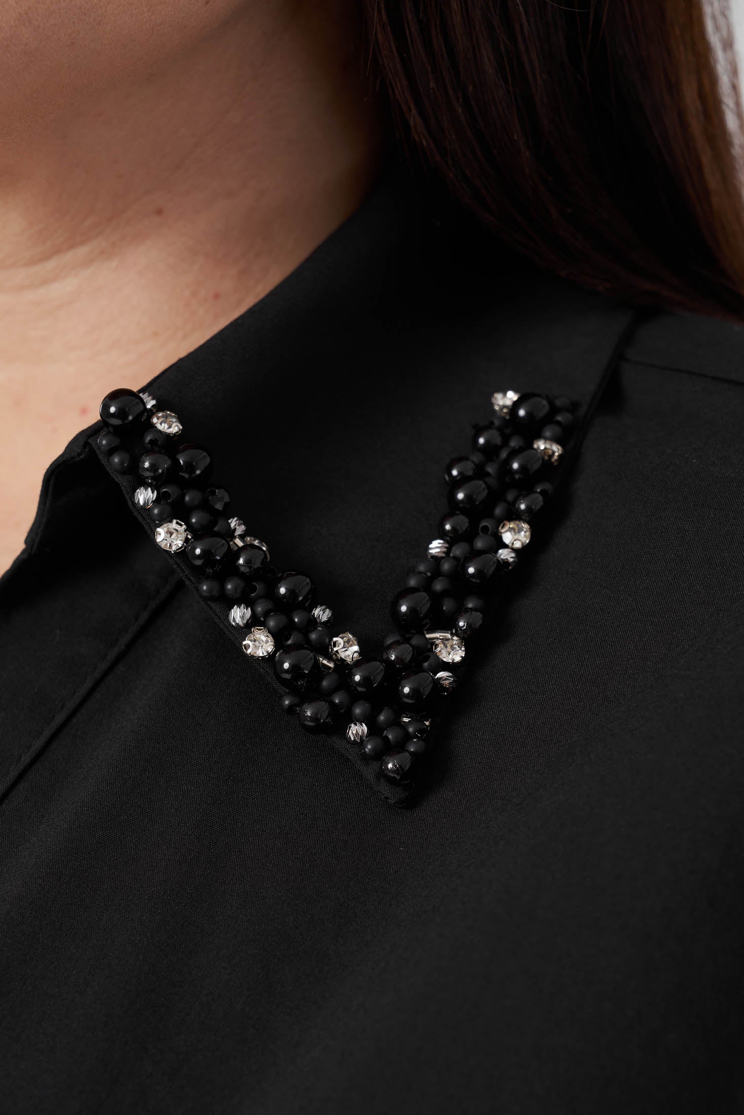 İşlemeli Poplin Gömlek Siyah