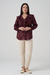 Floklu Fırfırlı  Gömlek Bordo