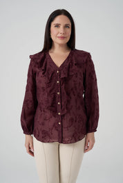Floklu Fırfırlı  Gömlek Bordo