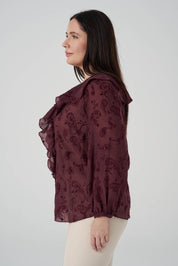 Floklu Fırfırlı  Gömlek Bordo