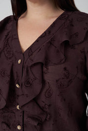 Floklu Fırfırlı  Gömlek Kahve