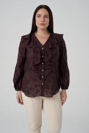 Floklu Fırfırlı  Gömlek Kahve