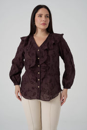 Floklu Fırfırlı  Gömlek Kahve