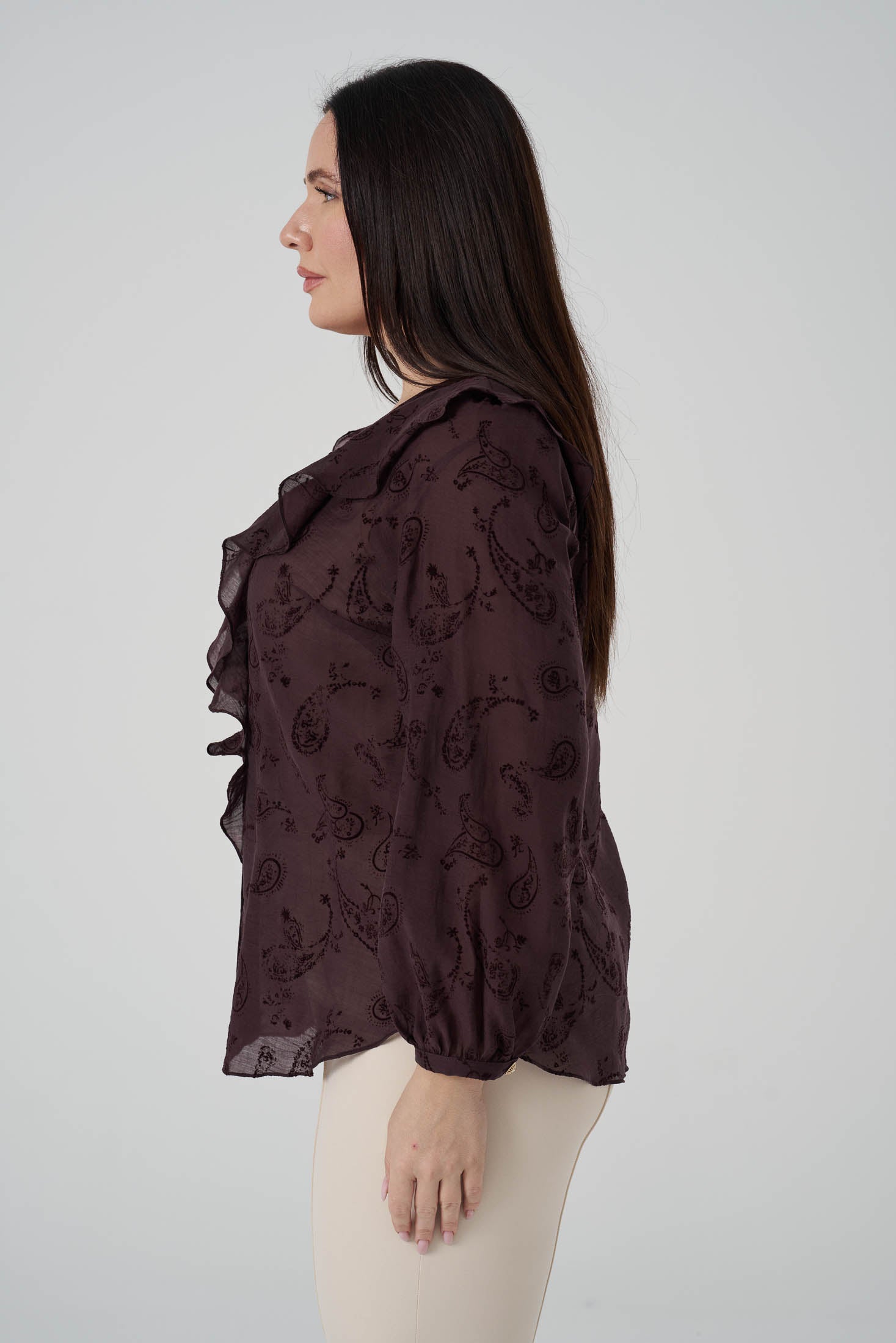 Floklu Fırfırlı  Gömlek Kahve