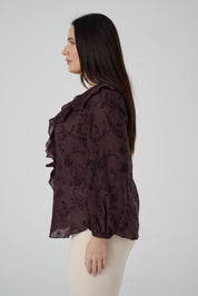 Floklu Fırfırlı  Gömlek Kahve