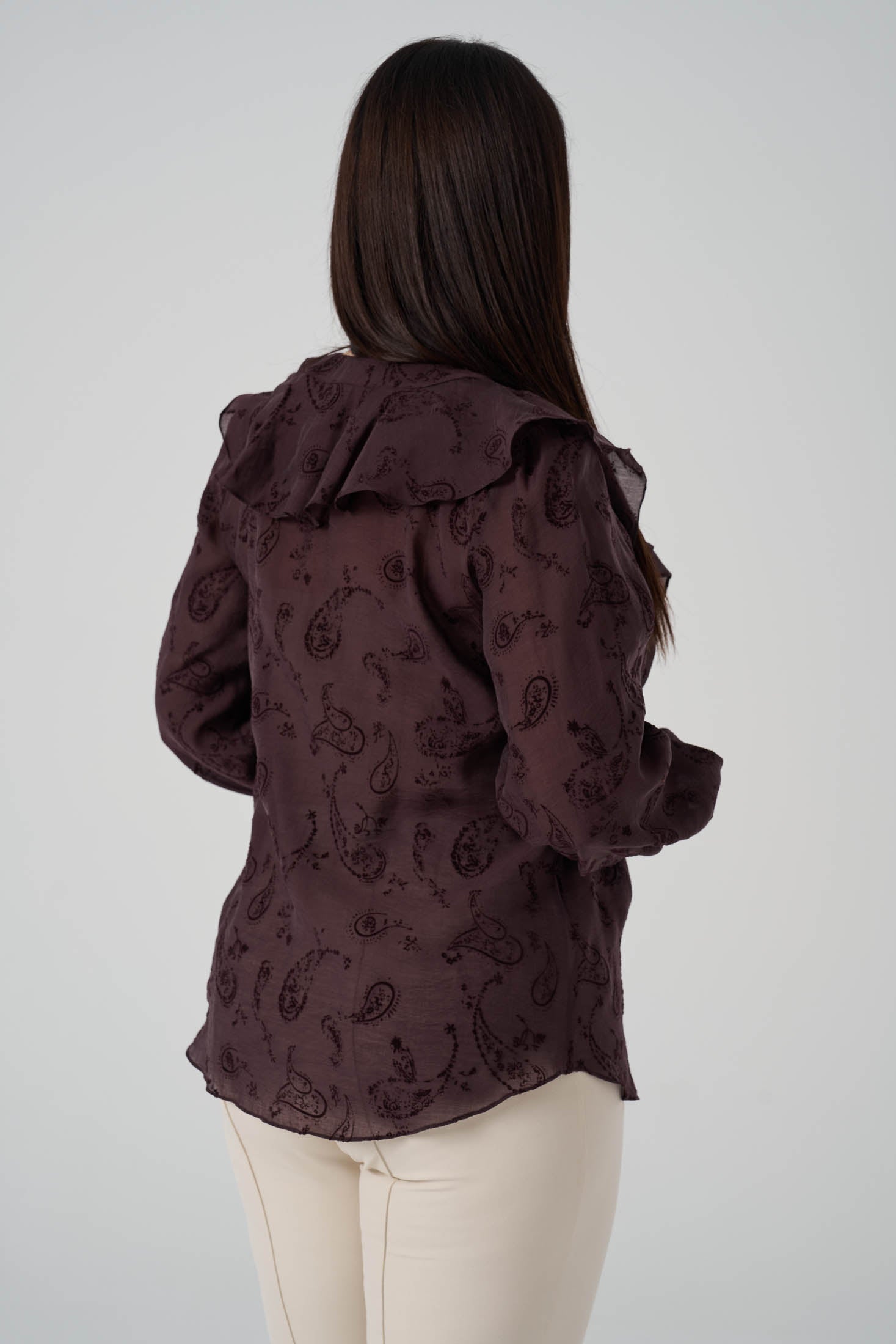 Floklu Fırfırlı  Gömlek Kahve