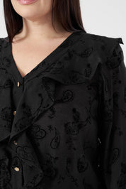 Floklu Fırfırlı  Gömlek Siyah