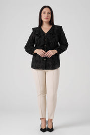 Floklu Fırfırlı  Gömlek Siyah