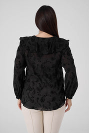 Floklu Fırfırlı  Gömlek Siyah