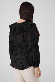 Floklu Fırfırlı  Gömlek Siyah