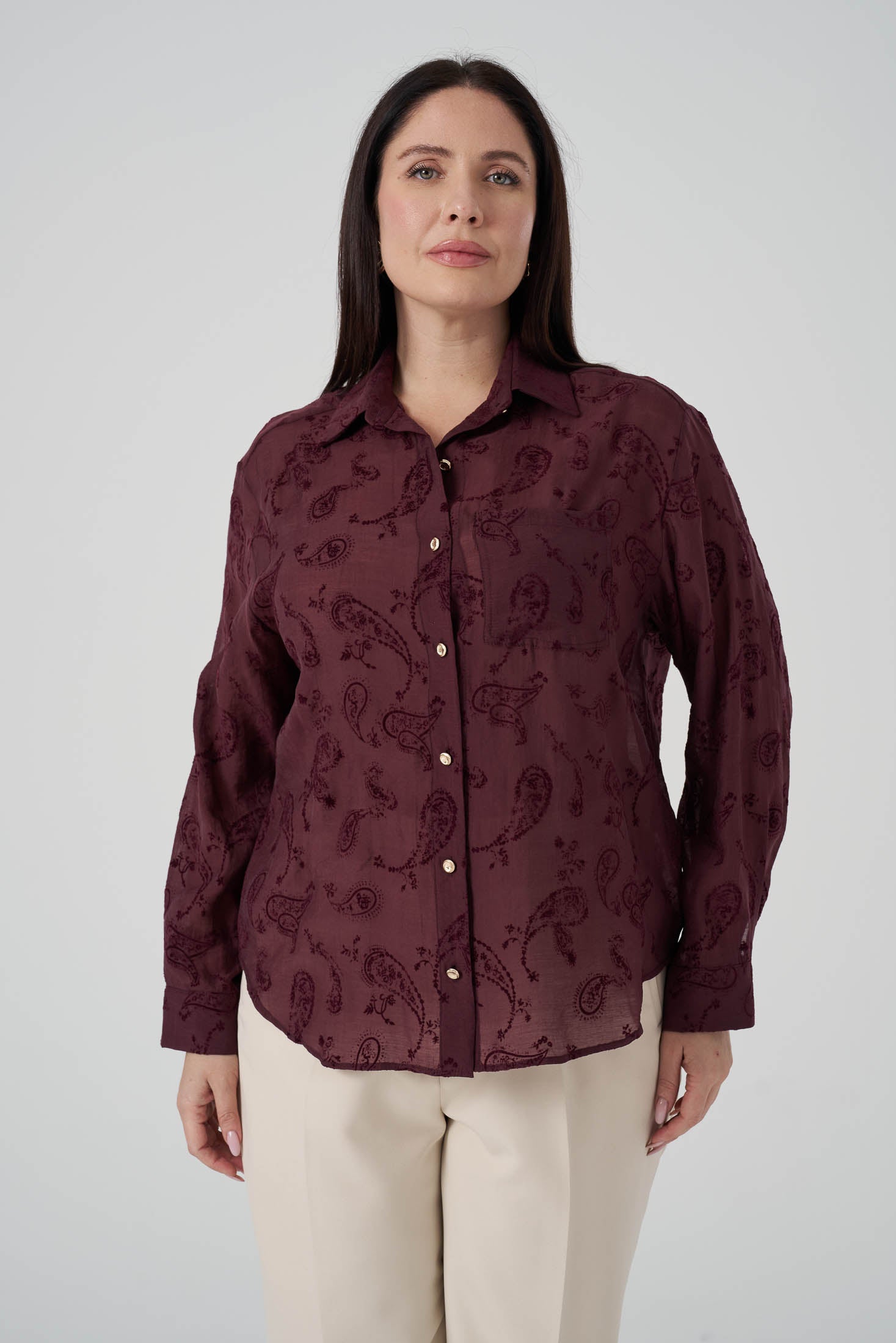 Floklu Gömlek Bordo