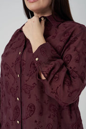 Floklu Gömlek Bordo