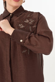 Nakışlı İnce Tensel Gömlek Kahverengi