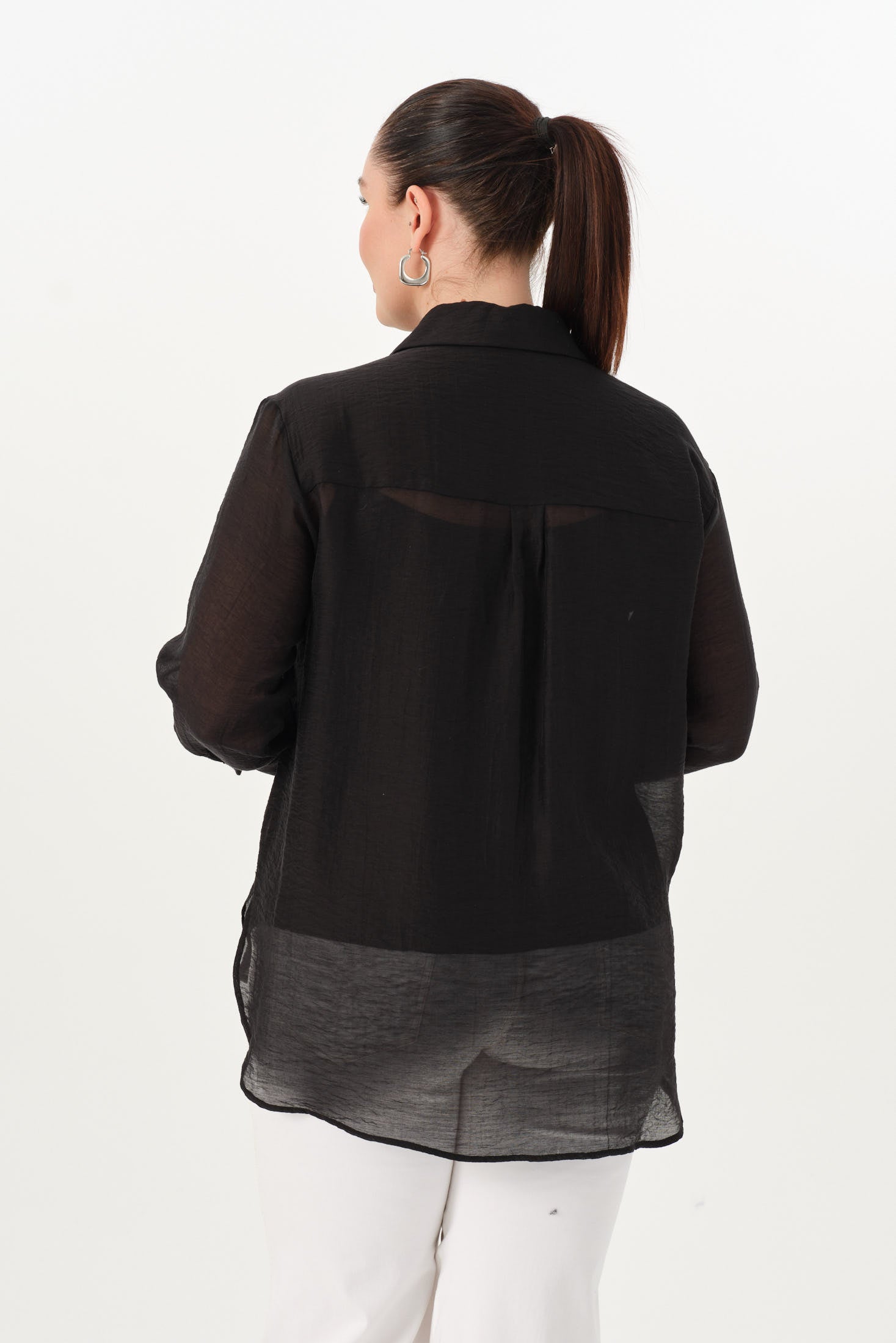 Nakışlı İnce Tensel Gömlek Siyah