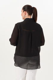 Nakışlı İnce Tensel Gömlek Siyah