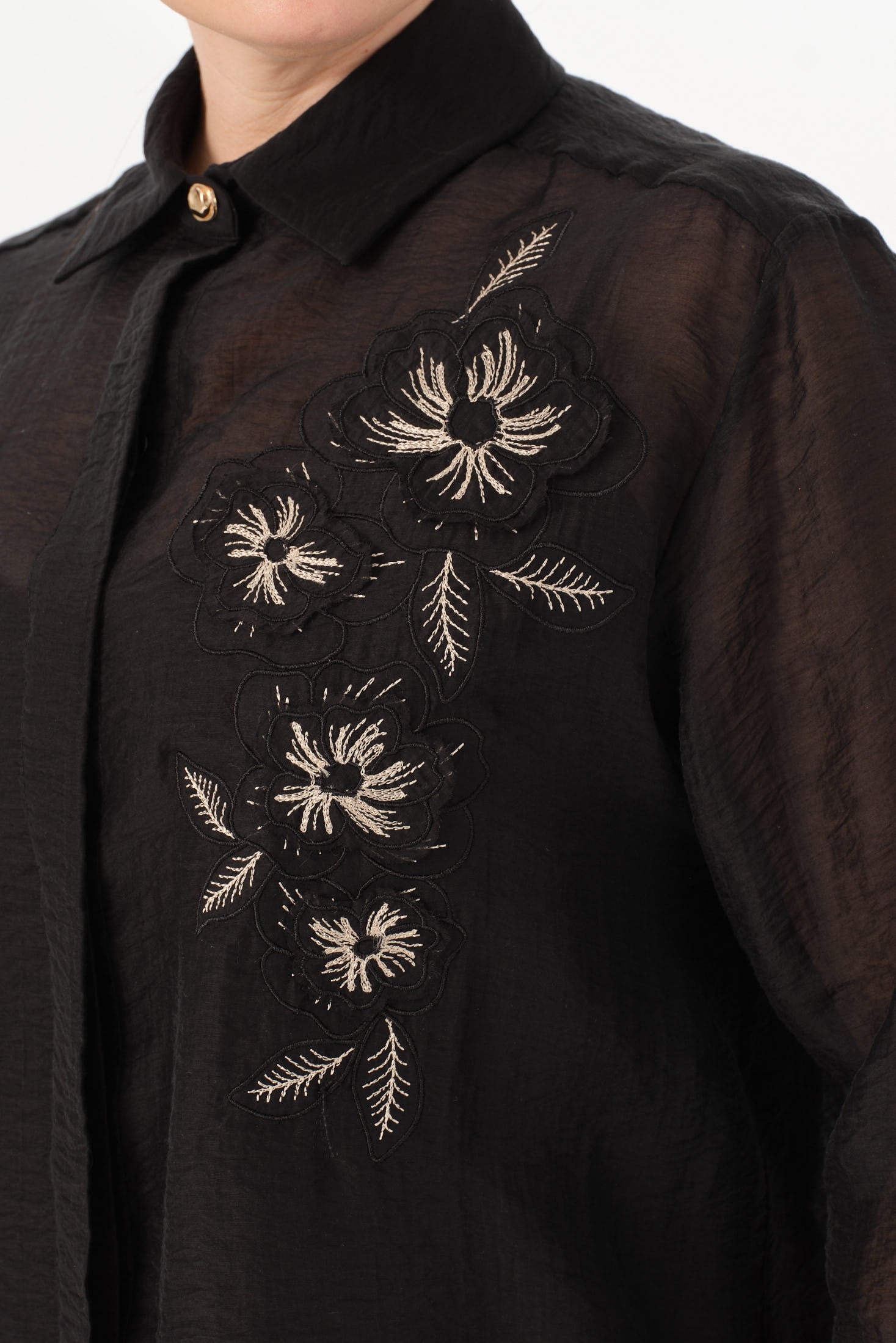 Nakışlı İnce Tensel Gömlek Siyah