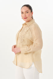 Nakışlı İnce Tensel Gömlek Tereyağ