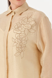 Nakışlı İnce Tensel Gömlek Tereyağ