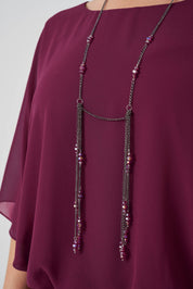 Şifon Derin Yırtmaçlı Tunik Pantolon Takım Vişne