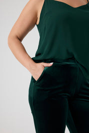 Şifon Garnili Burgu Çiçek Detaylı Ceket Kadife Pantolon 3'lü Takım - Zümrüt