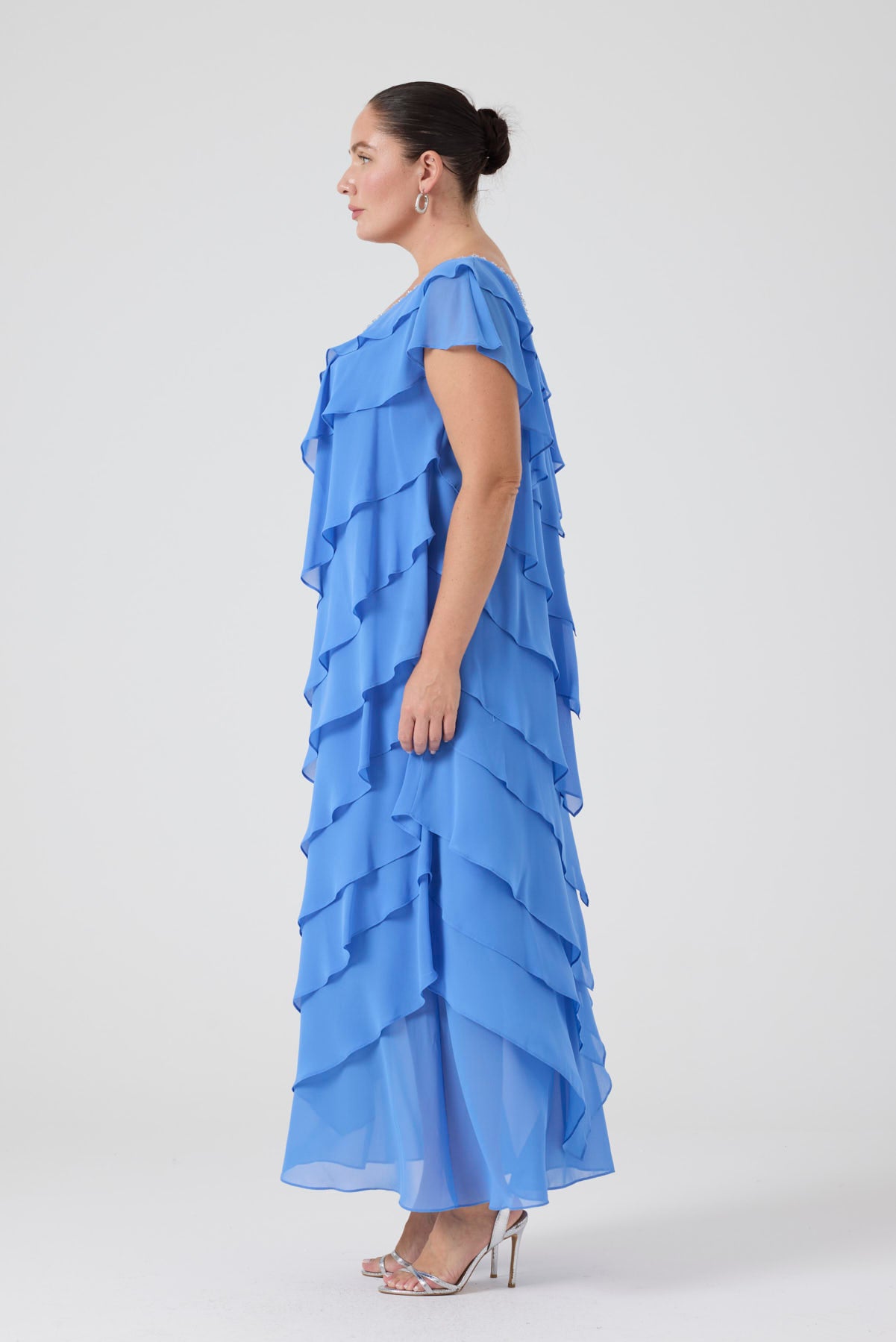 Fırfırlı Katlı Elbise - Hava Mavisi
