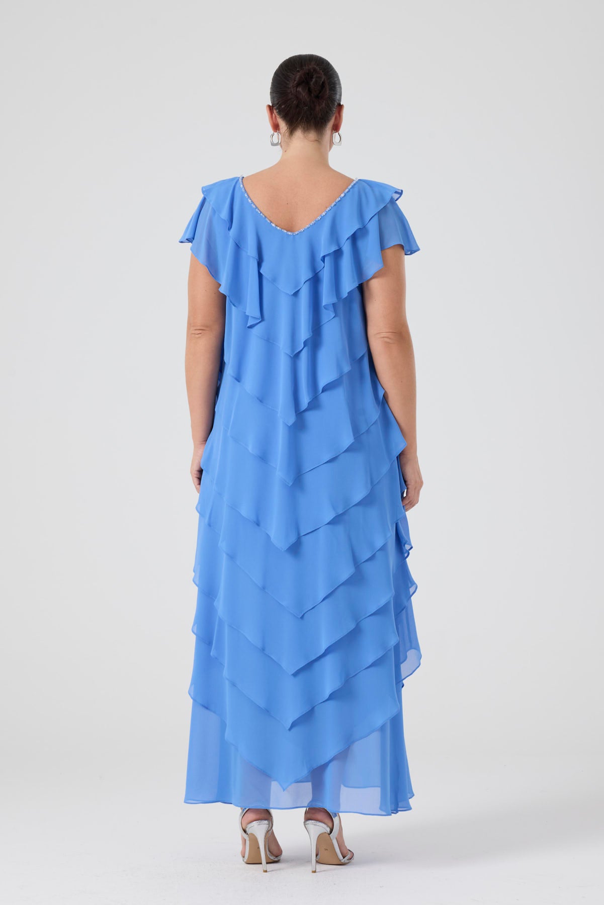 Fırfırlı Katlı Elbise - Hava Mavisi