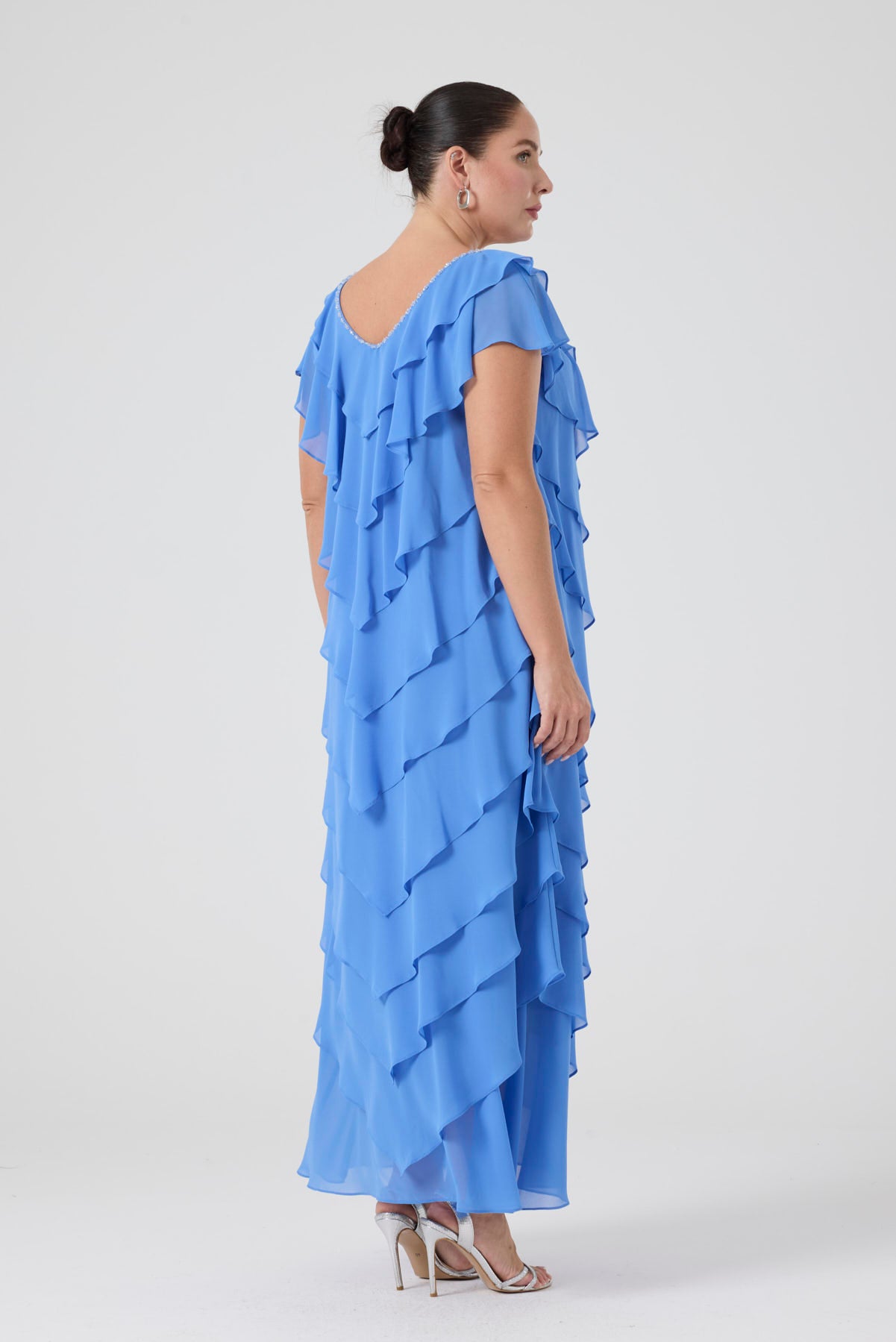 Fırfırlı Katlı Elbise - Hava Mavisi