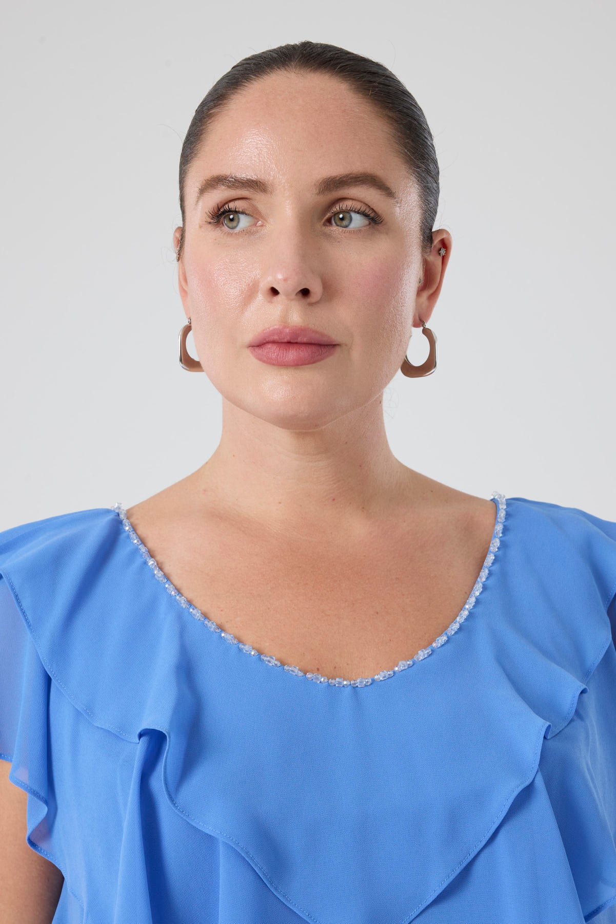 Fırfırlı Katlı Elbise - Hava Mavisi