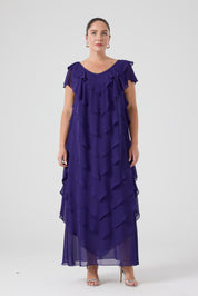 Fırfırlı Katlı Elbise - Mor