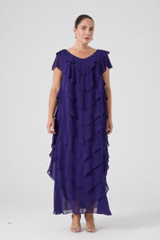 Fırfırlı Katlı Elbise - Mor