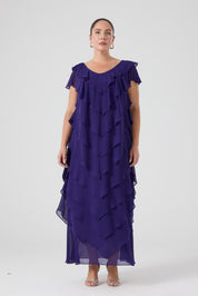 Fırfırlı Katlı Elbise - Mor