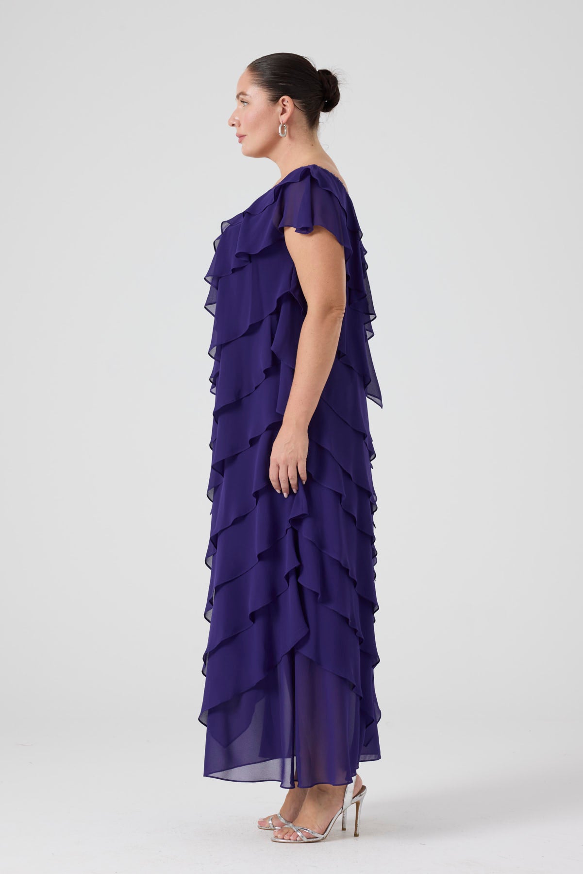 Fırfırlı Katlı Elbise - Mor