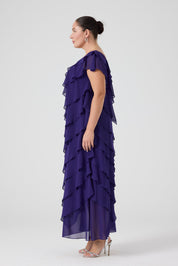 Fırfırlı Katlı Elbise - Mor