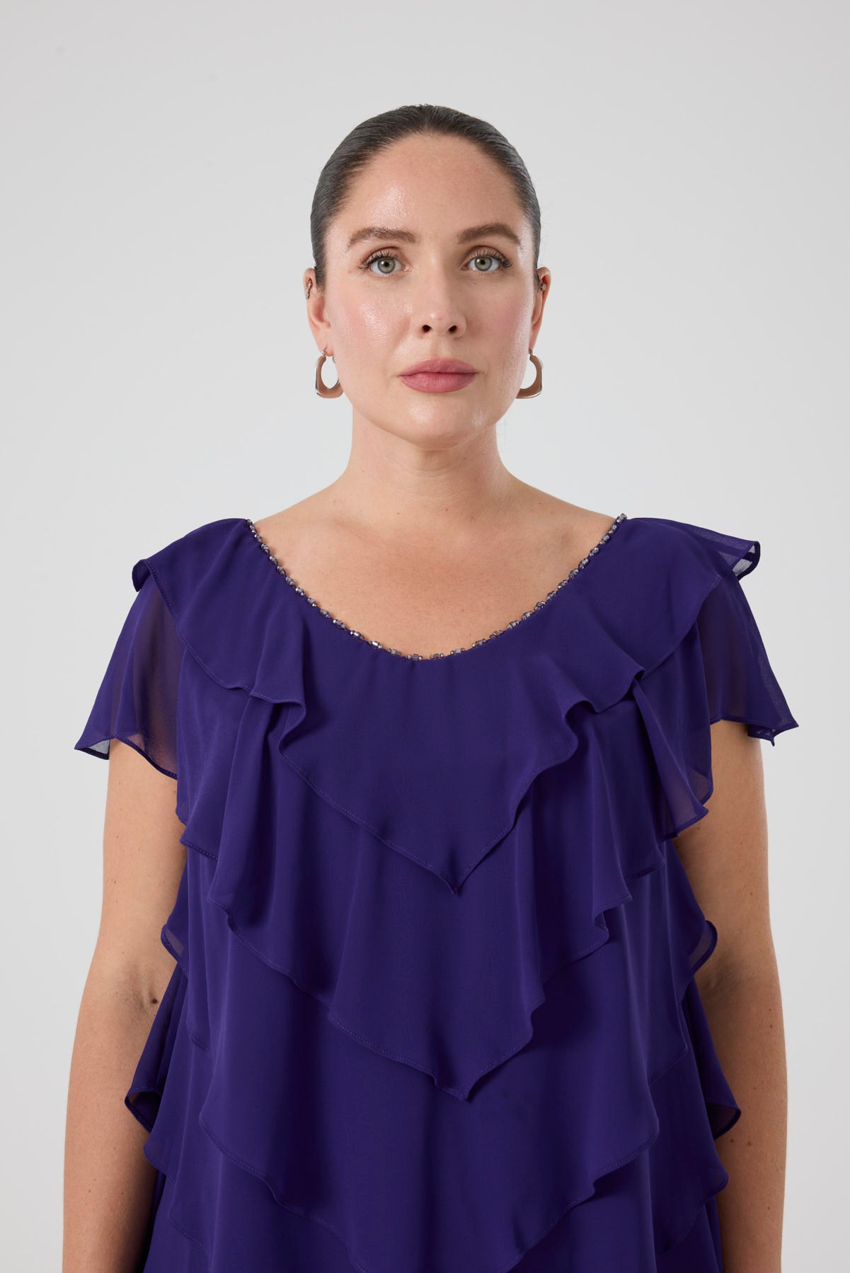 Fırfırlı Katlı Elbise - Mor