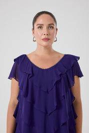 Fırfırlı Katlı Elbise - Mor