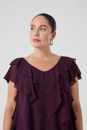 Fırfırlı Katlı Elbise - Mürdüm