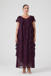 Fırfırlı Katlı Elbise - Mürdüm