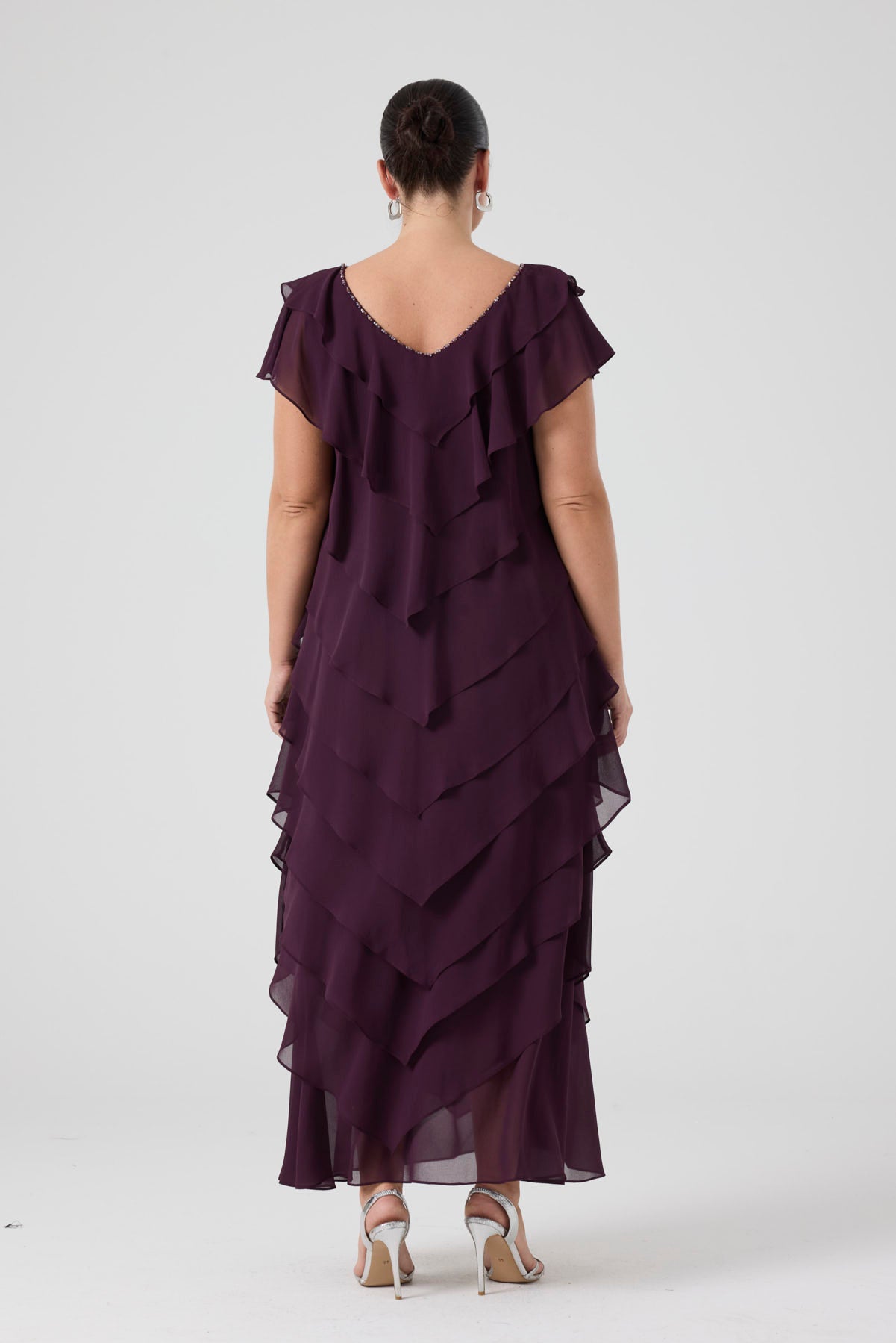 Fırfırlı Katlı Elbise - Mürdüm