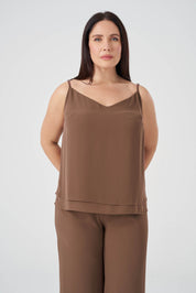 Çiçek Detaylı Ceket Atlet Pantolon 3'lü Takım - Kahve