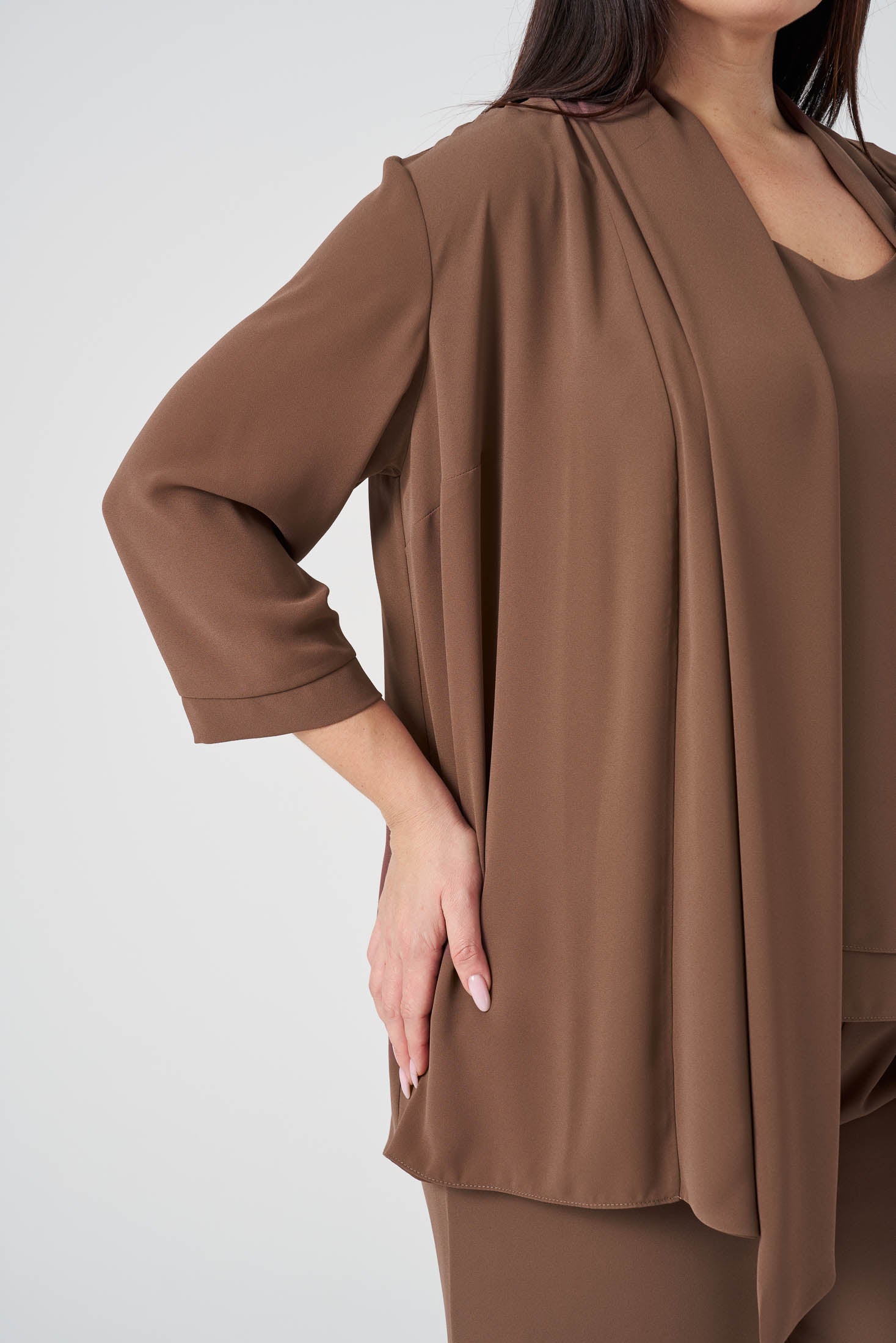 Çiçek Detaylı Ceket Atlet Pantolon 3'lü Takım - Kahve