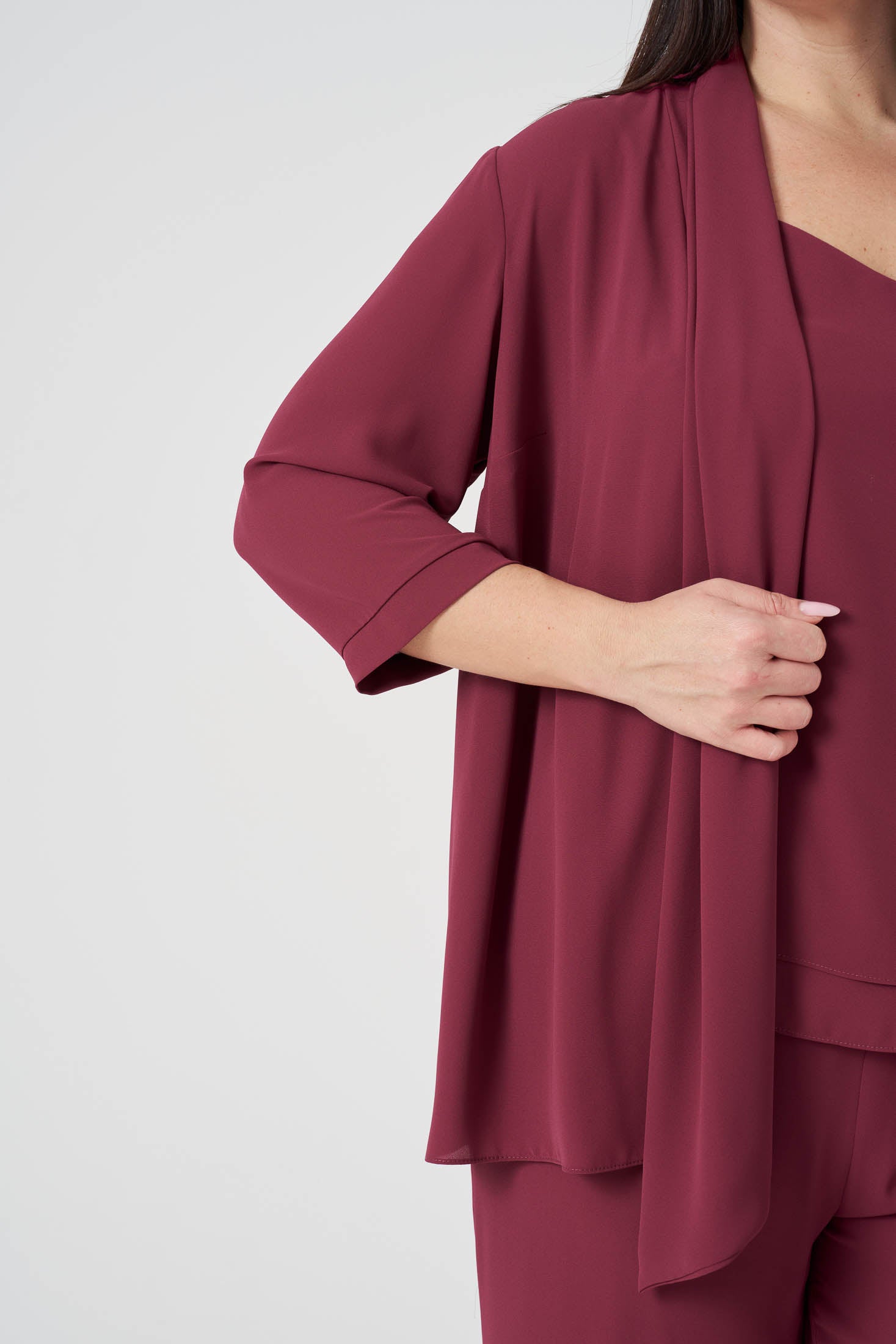 Çiçek Detaylı Ceket Atlet Pantolon 3'lü Takım - Vişne