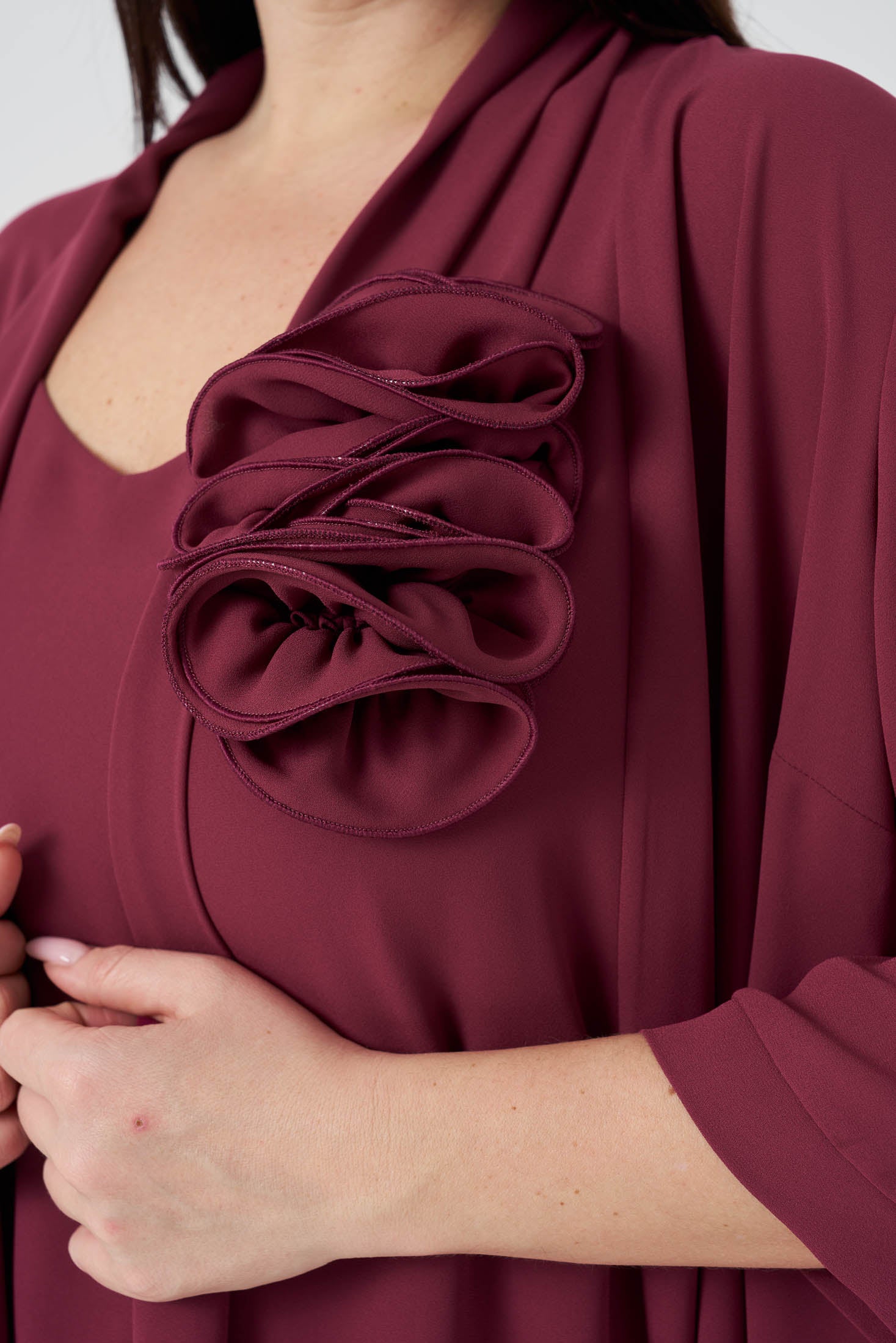 Çiçek Detaylı Ceket Atlet Pantolon 3'lü Takım - Vişne