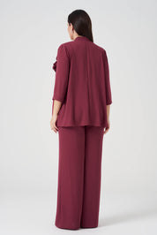 Çiçek Detaylı Ceket Atlet Pantolon 3'lü Takım - Vişne