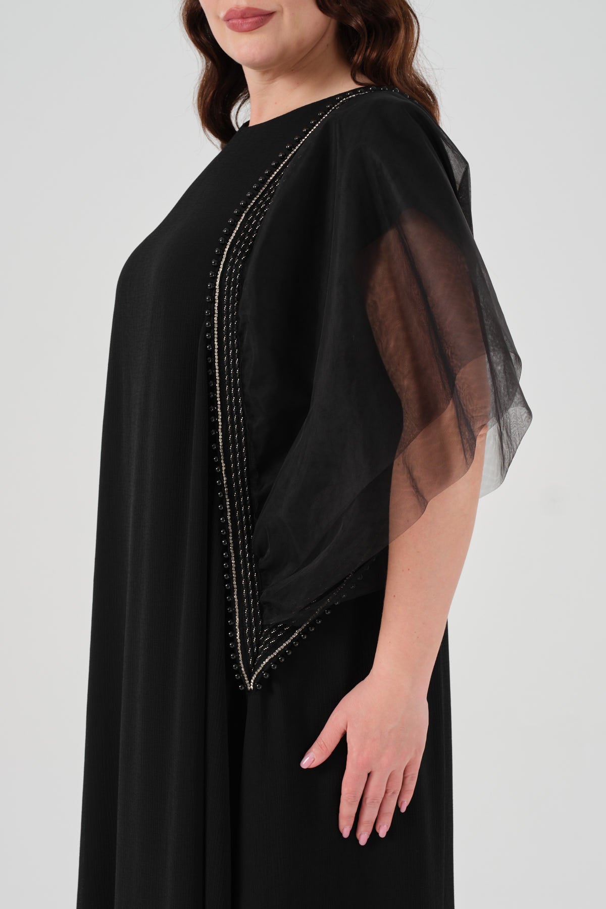 Kol Detaylı Şifon Elbise Siyah